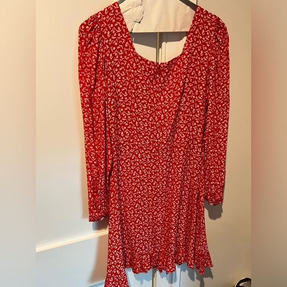 Faithfull the Brand Red Calla Long Sleeve mini dress XS - Picture 4 of 9